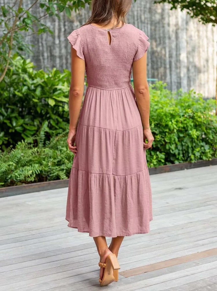 Selma | Robe midi décontractée avec manches à volants pour femmes