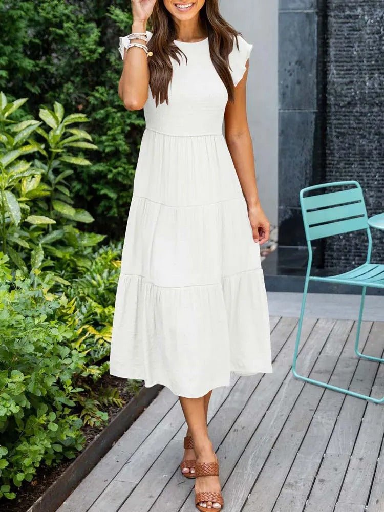 Selma | Robe midi décontractée avec manches à volants pour femmes