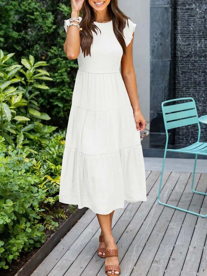 Selma | Robe midi décontractée avec manches à volants pour femmes