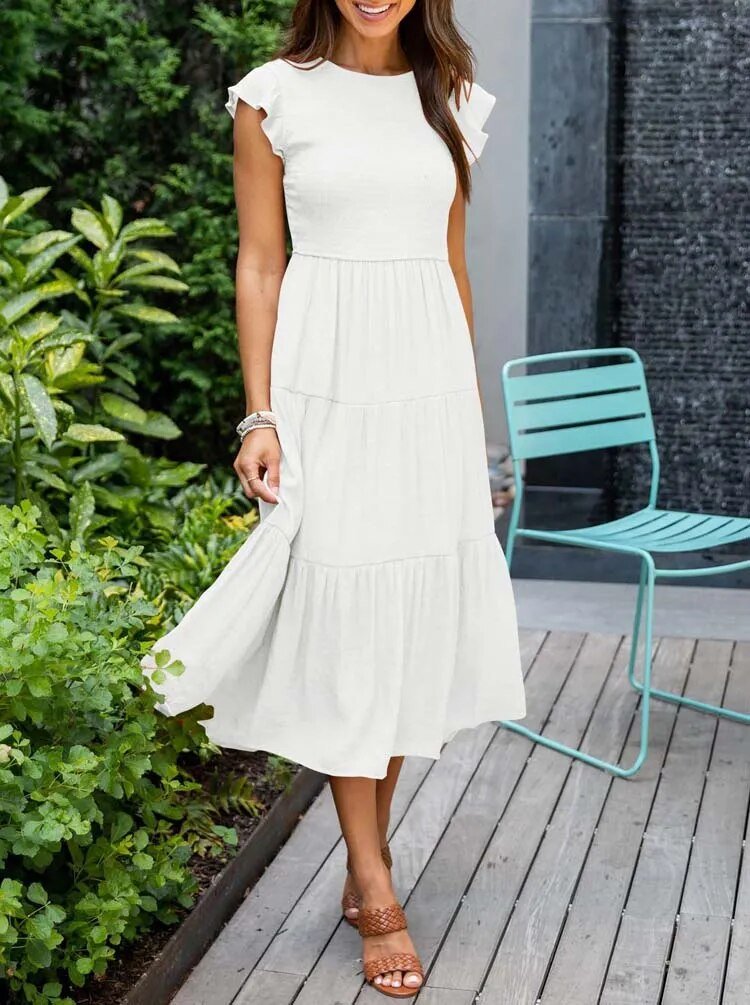 Selma | Robe midi décontractée avec manches à volants pour femmes