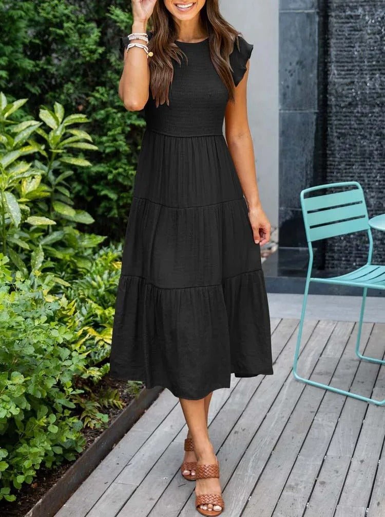 Selma | Robe midi décontractée avec manches à volants pour femmes