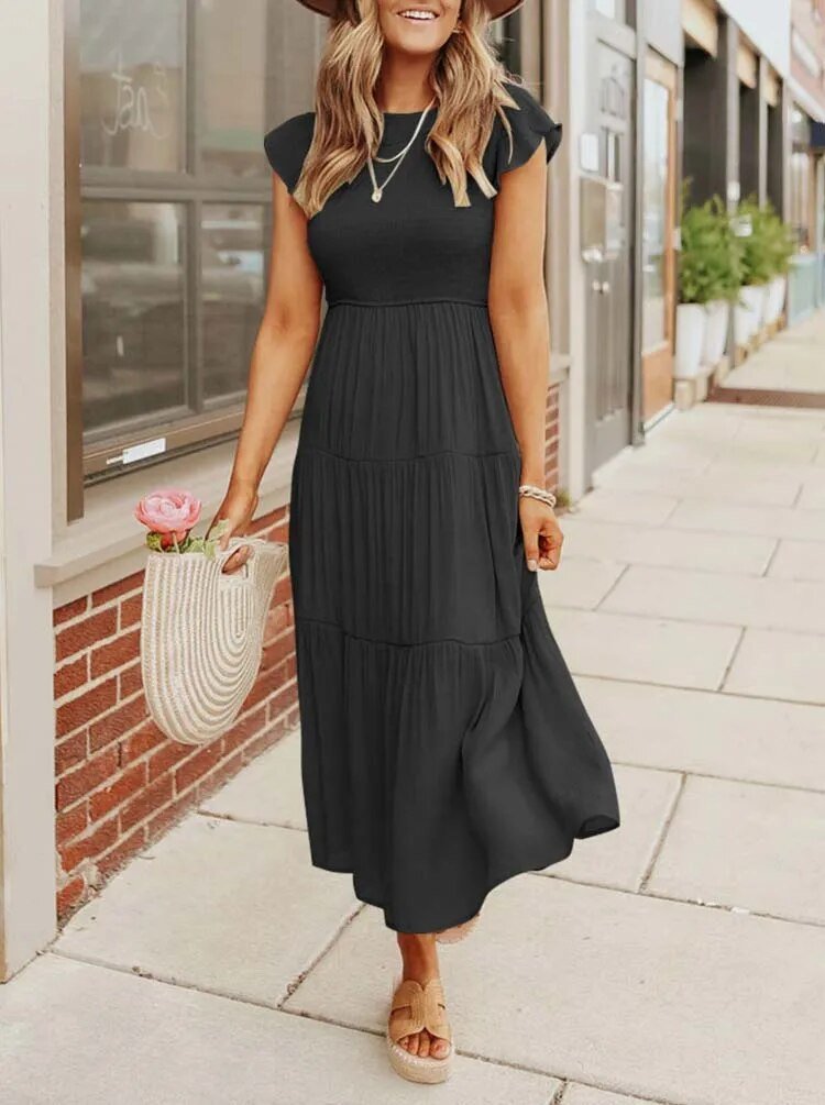 Selma | Robe midi décontractée avec manches à volants pour femmes