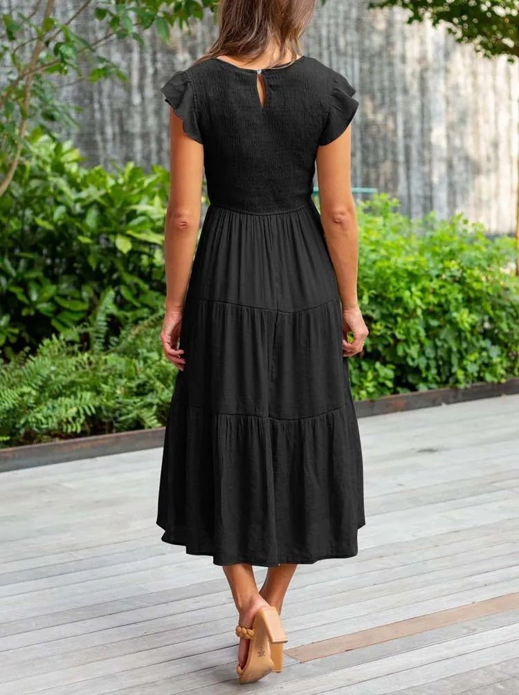 Selma | Robe midi décontractée avec manches à volants pour femmes