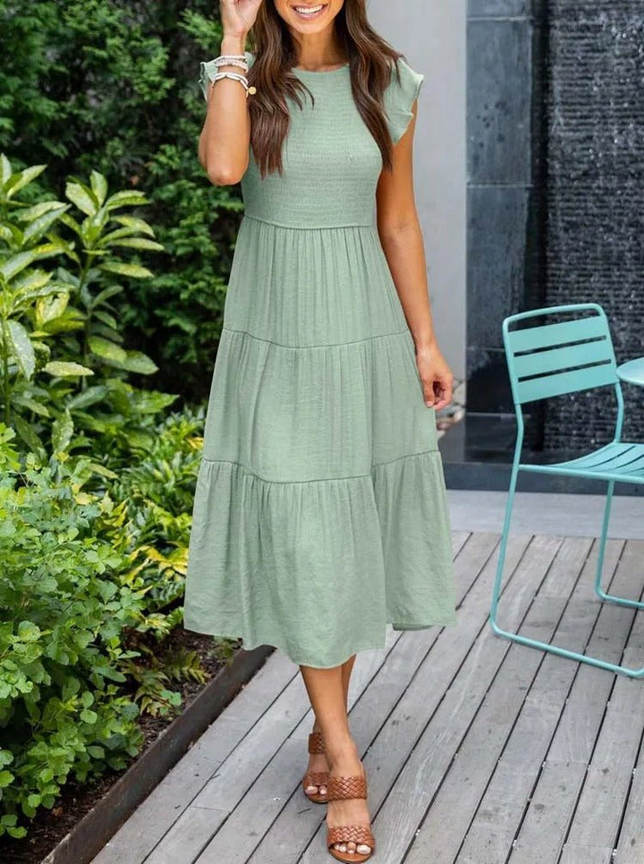 Selma | Robe midi décontractée avec manches à volants pour femmes