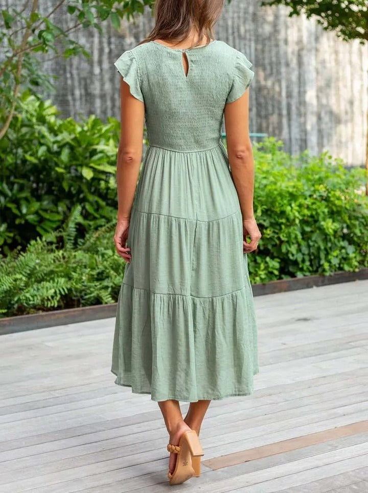 Selma | Robe midi décontractée avec manches à volants pour femmes