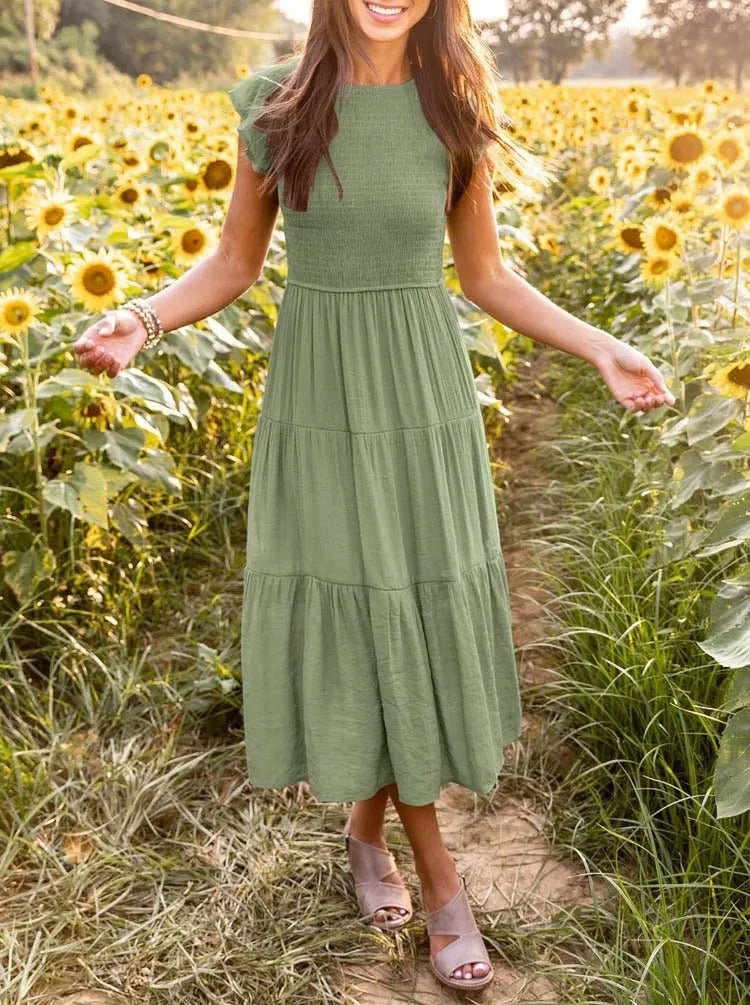 Selma | Robe midi décontractée avec manches à volants pour femmes