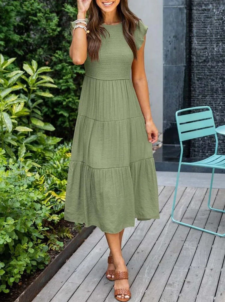 Selma | Robe midi décontractée avec manches à volants pour femmes