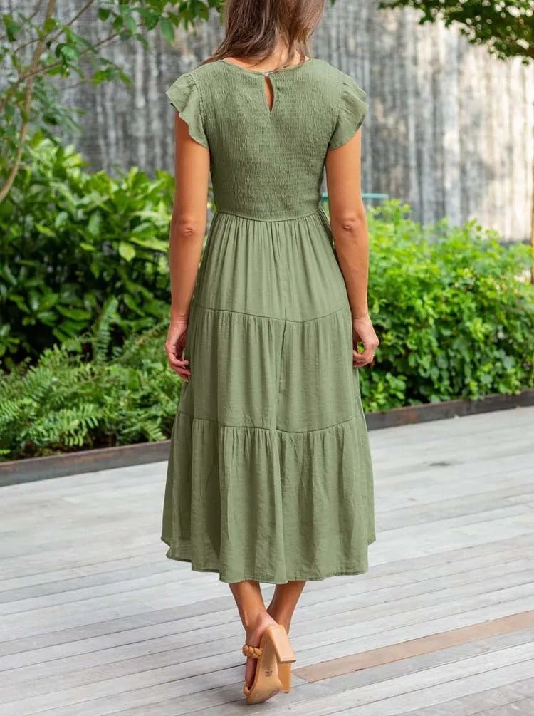 Selma | Robe midi décontractée avec manches à volants pour femmes