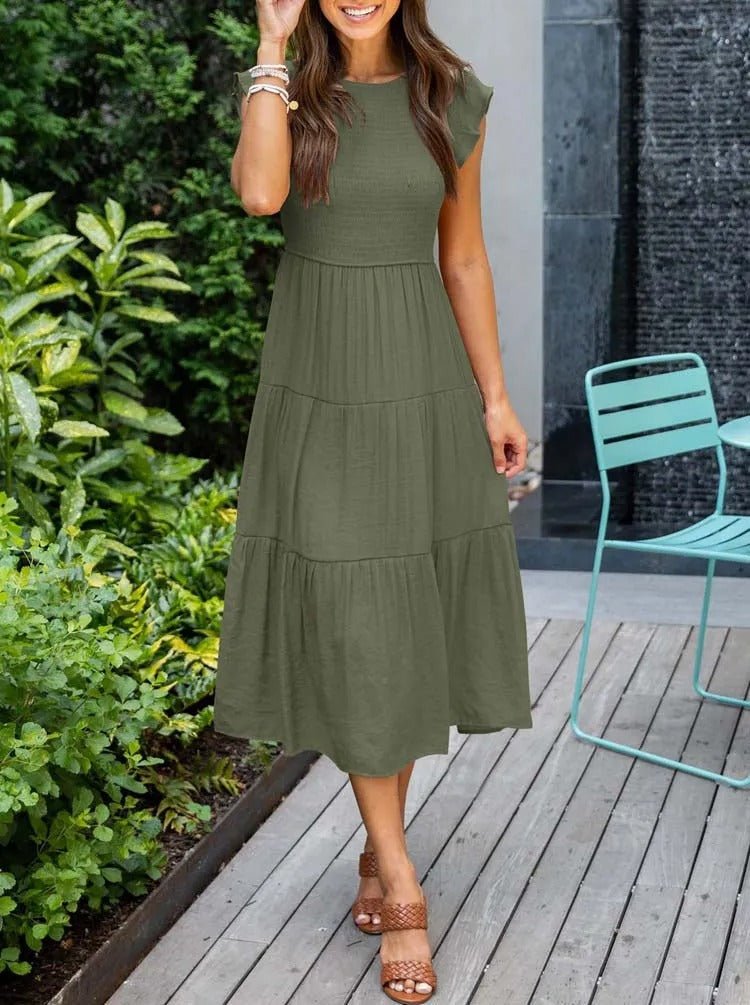 Selma | Robe midi décontractée avec manches à volants pour femmes
