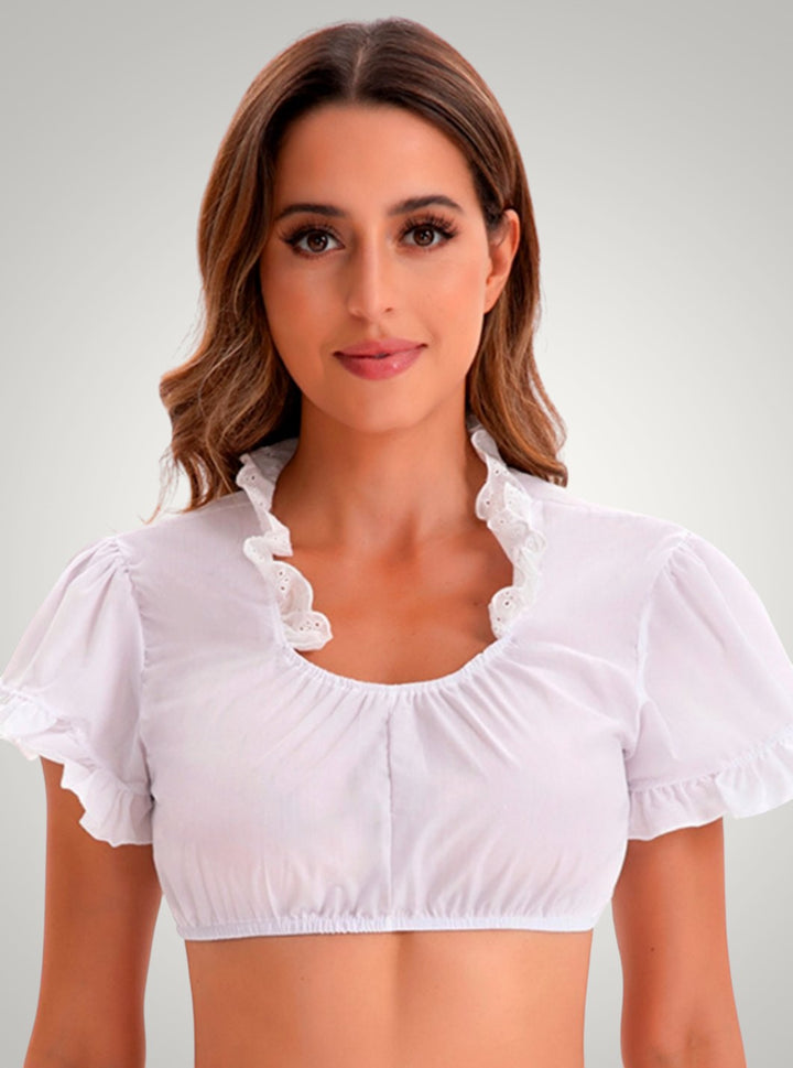 Emilia | Damen Kurzärmlige Spitzen-Crop-Bluse
