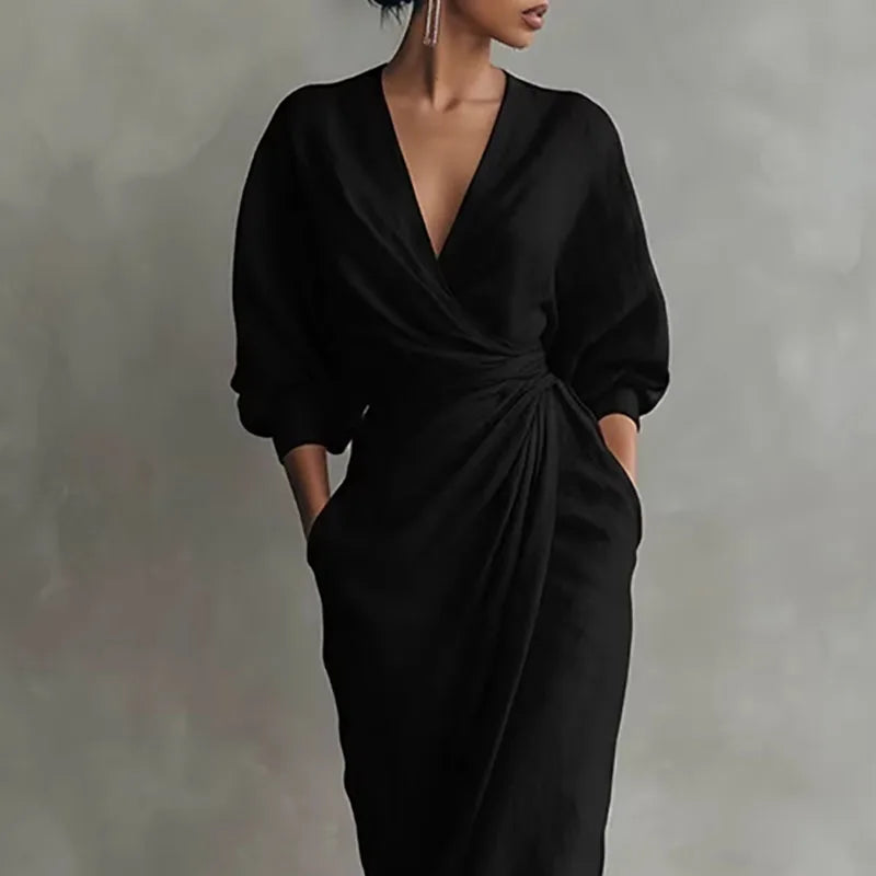 Josephine | Abito lungo avvolgente con scollo a V e maniche lunghe da donna