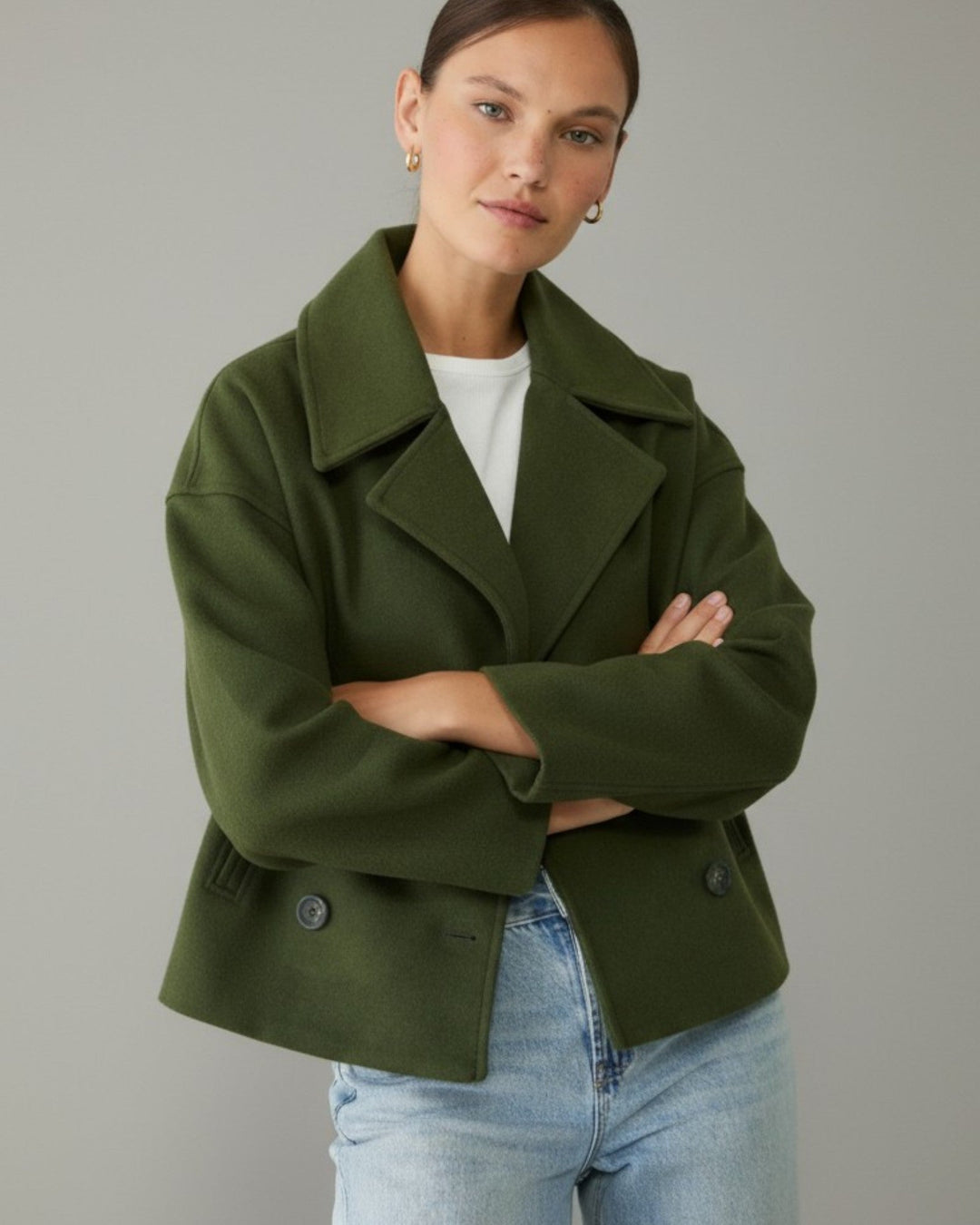 Lorena | Damen Stilvolle Elegante Kurze Mantel mit Knopfen