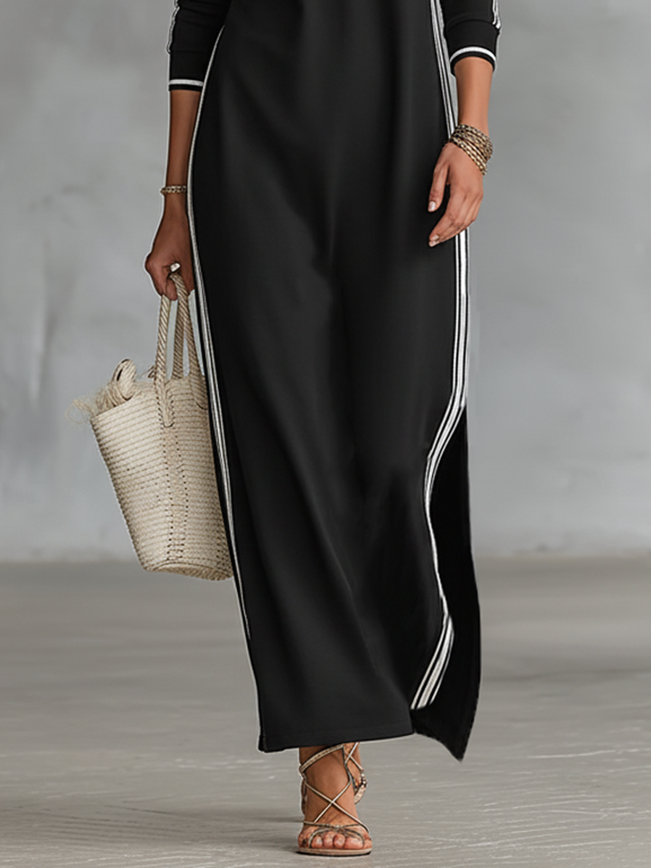 Bettina| Robe longue élégante à col avec boutons pour femmes  