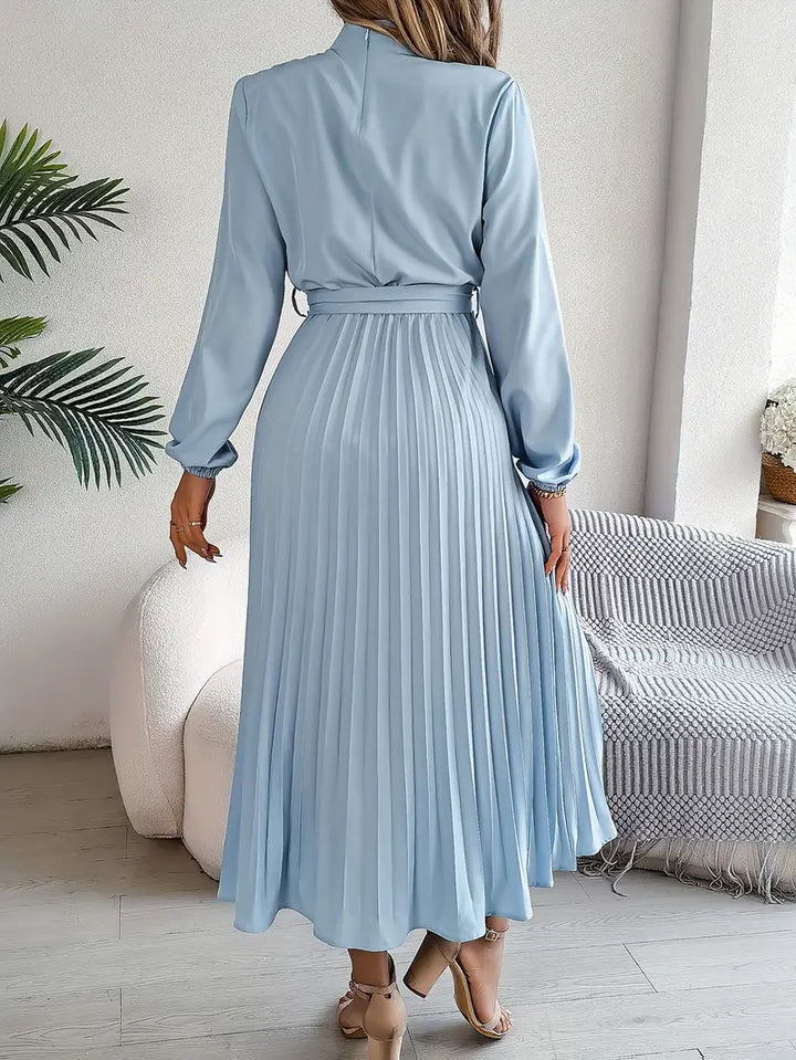 Sana | Damen Abend Plissierter Hochgeschlossener Midikleid