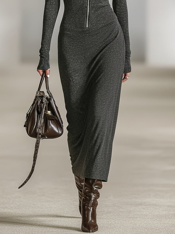 Evelyne | Damen Lässiges Kapuzen Zip Maxikleid