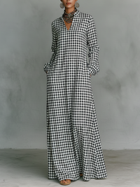 Juliana | Women's Checked Long Sleeve Maxi Dress with V-Neck