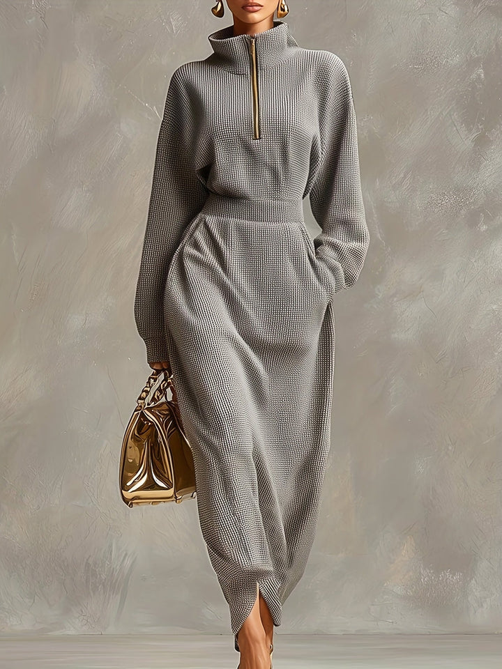 Kerstin | Damen Elegantes Hohem Kragen Maxikleid