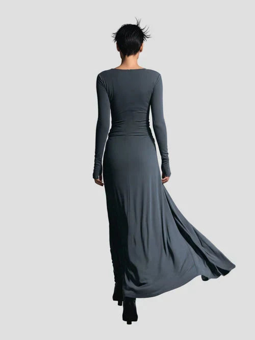 Ines | Damen Lässig Langarm Wickel Midikleid