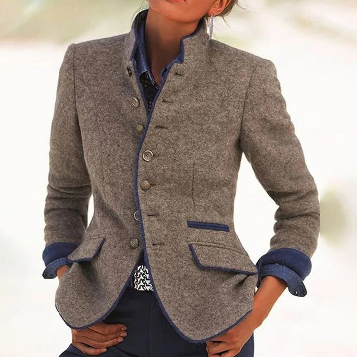 Sunara | Damen Sommer Stehkragen Fitted Cut Blazer