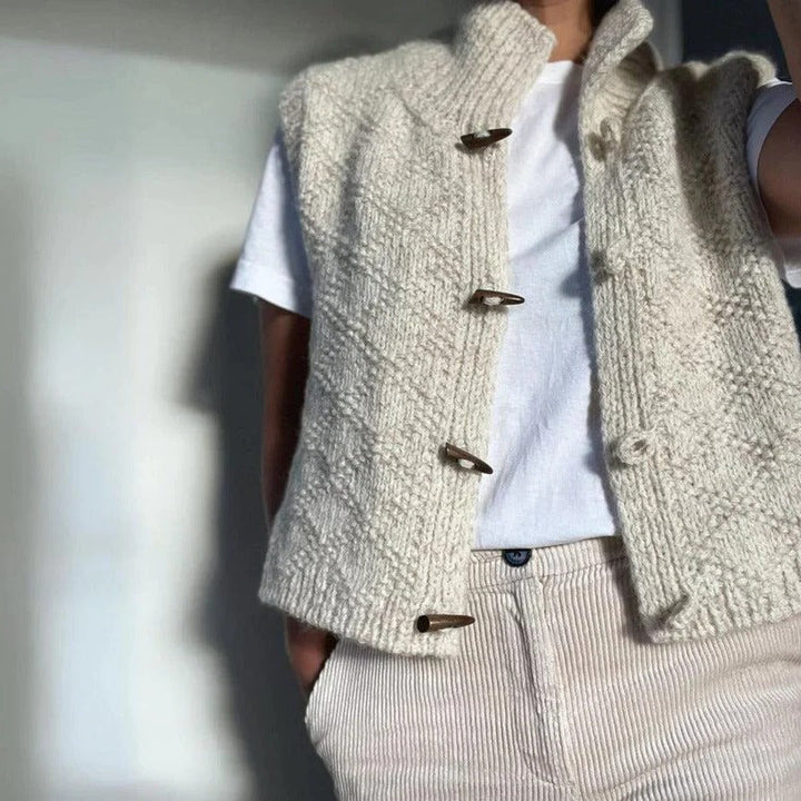 Francesca | Damen Klassische Strickweste Knopfverschluss
