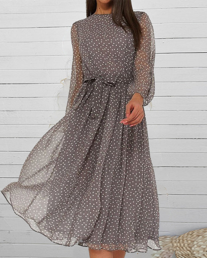 Zoe | Robe midi à manches longues en A légère pour femme avec pois  