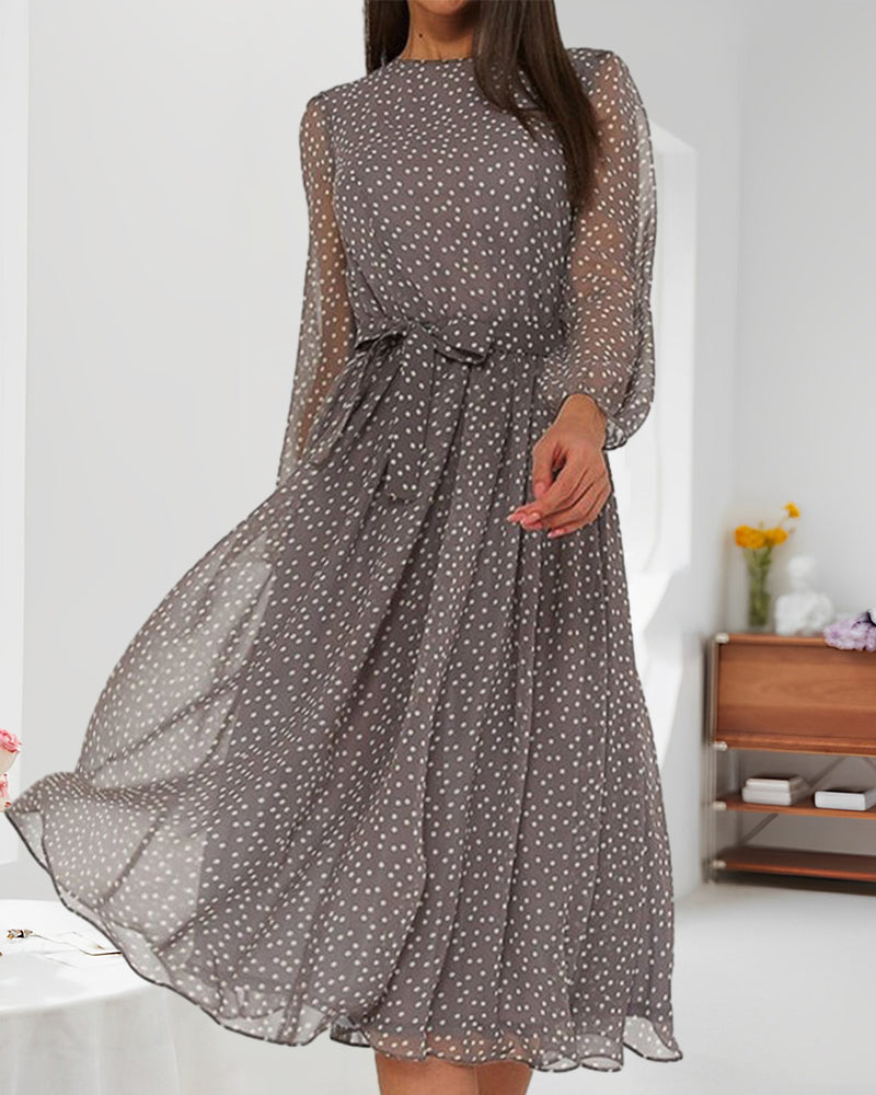Zoe | Robe midi à manches longues en A légère pour femme avec pois  