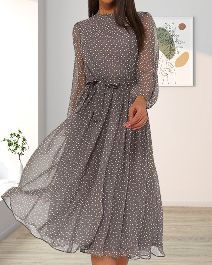 Zoe | Robe midi à manches longues en A légère pour femme avec pois  