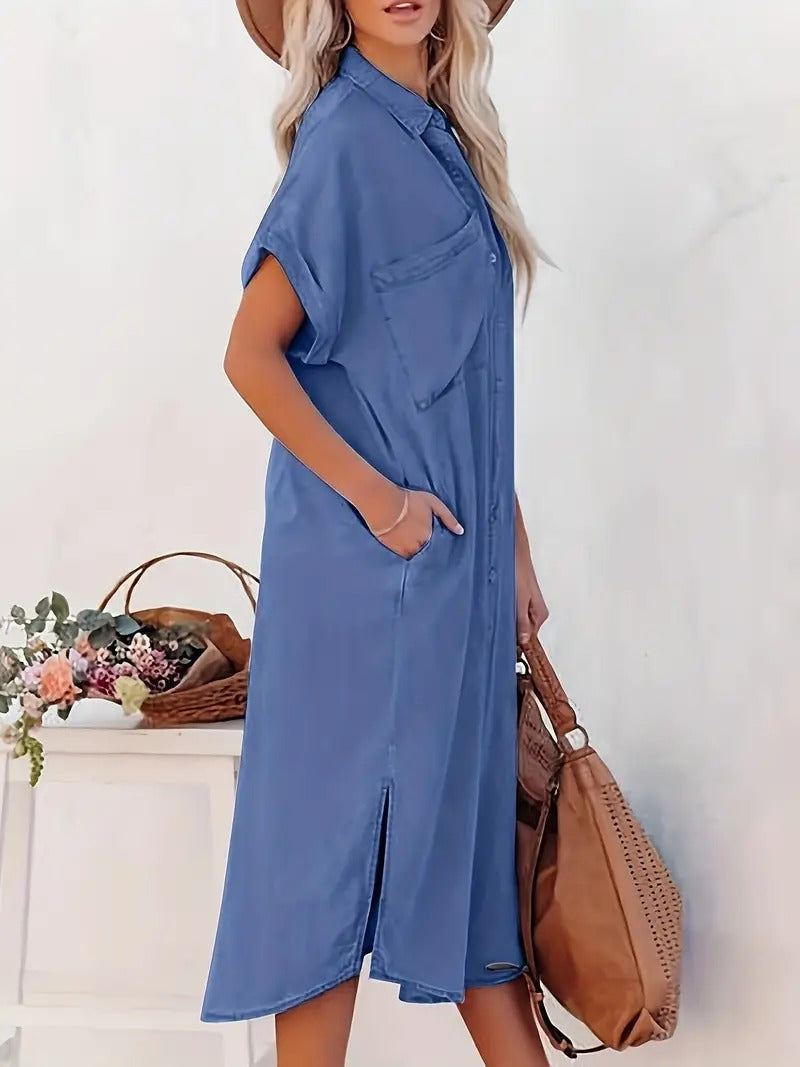 Christine | Damen Lässiges Sommer Hemdkleid mit Knöpfen