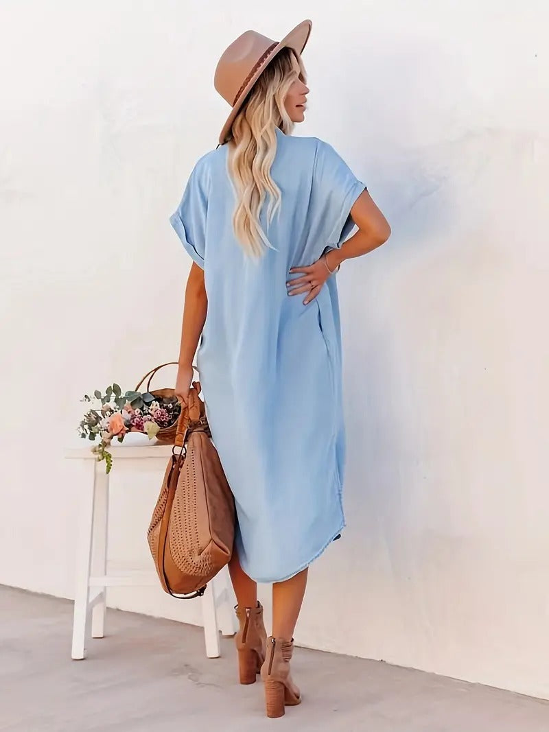 Christine | Damen Lässiges Sommer Hemdkleid mit Knöpfen