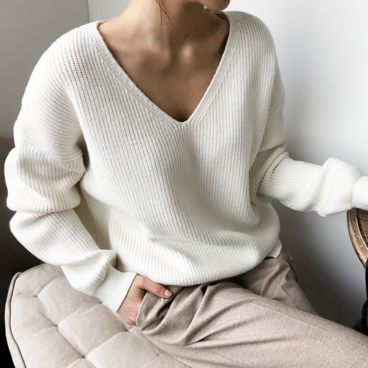 Klara | Damen Oversized V Ausschnitt Strickpullover