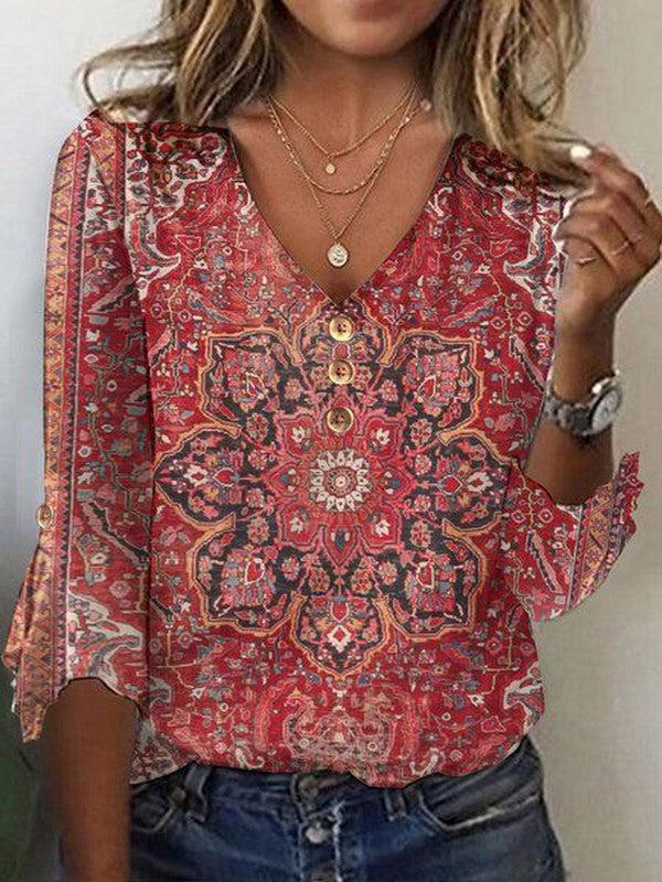Anouk | Damen Sommer Bedruckte Boho Bluse