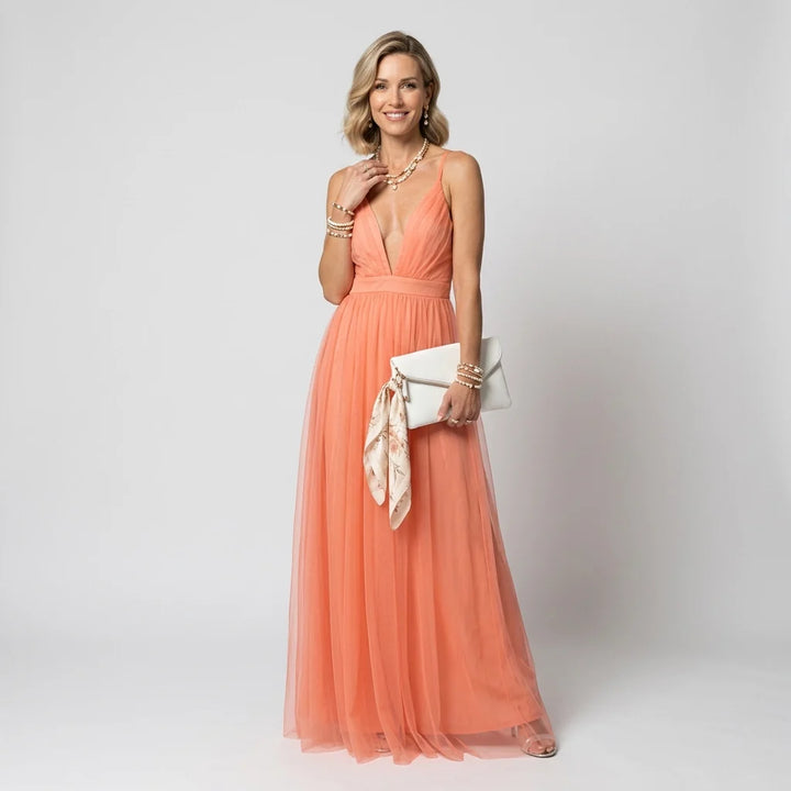 Paulina | Damen Elegantes V-Ausschnitt Hochzeitsgastkleid