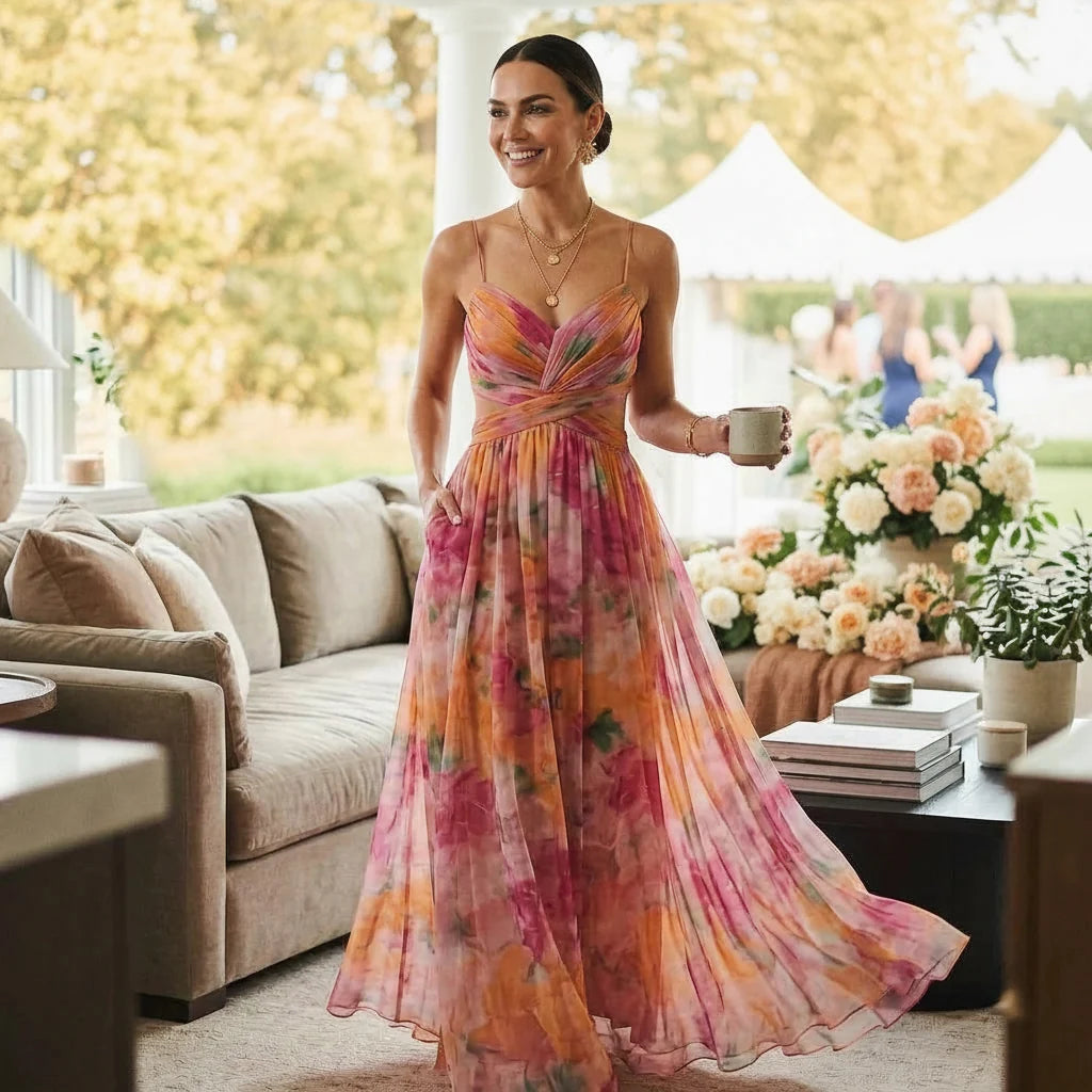 Felicitas | Damen Geblümtes Herbst Hochzeitsgastkleid