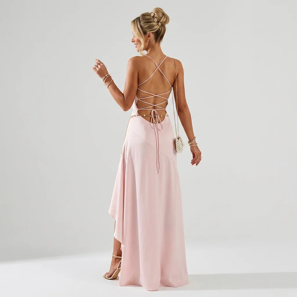 Nina | Damen Elegantes asymmetrisches Satin Abendkleid
