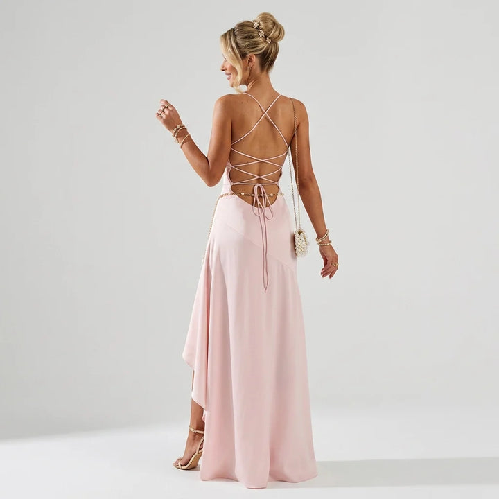 Nina | Damen Elegantes asymmetrisches Satin Abendkleid