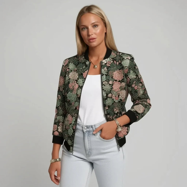 Stefanie | Damen Casual Bestickte Bomberjacke