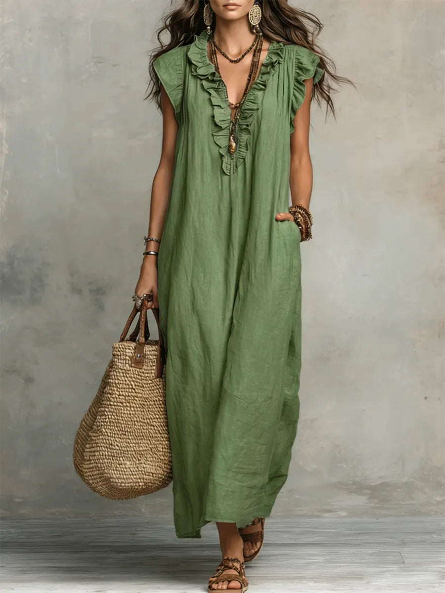 Sasha | Damen Lässiges V-Ausschnitt Maxikleid