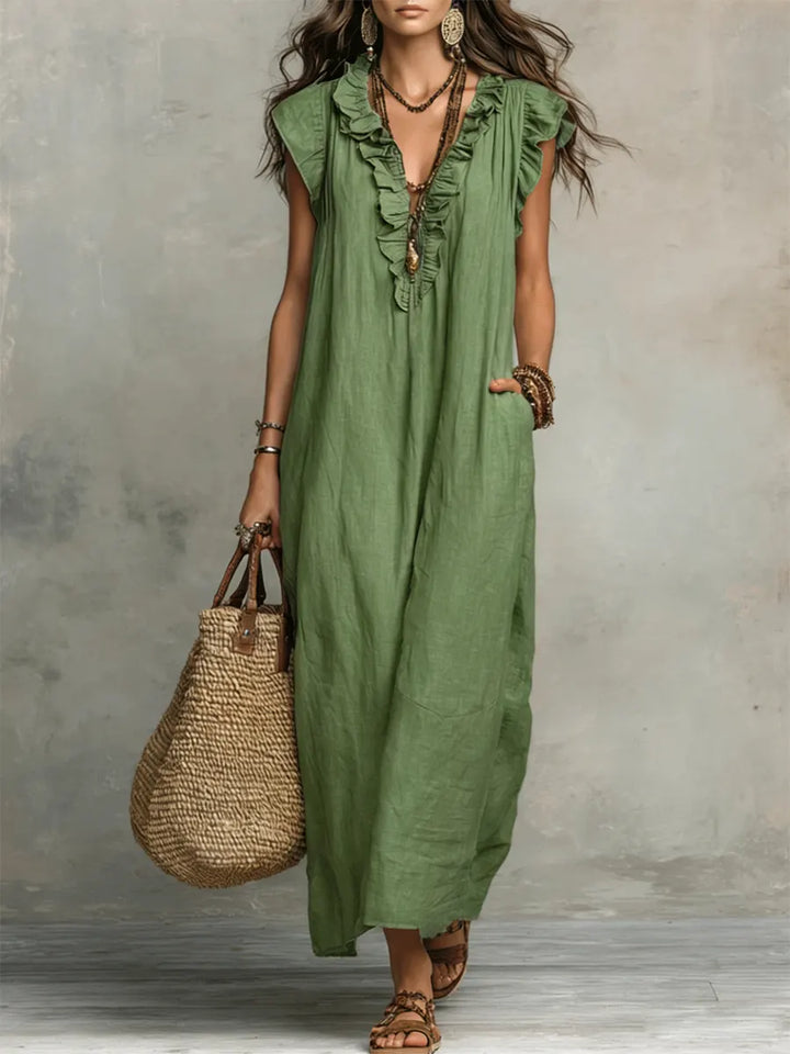 Sasha | Damen Lässiges V-Ausschnitt Maxikleid