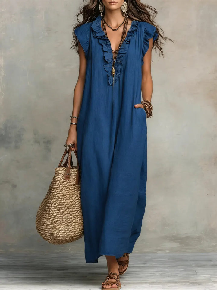 Sasha | Damen Lässiges V-Ausschnitt Maxikleid