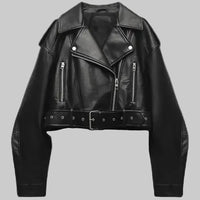 Rosanna | Veste motard en cuir courte avec fermeture asymétrique pour femme  