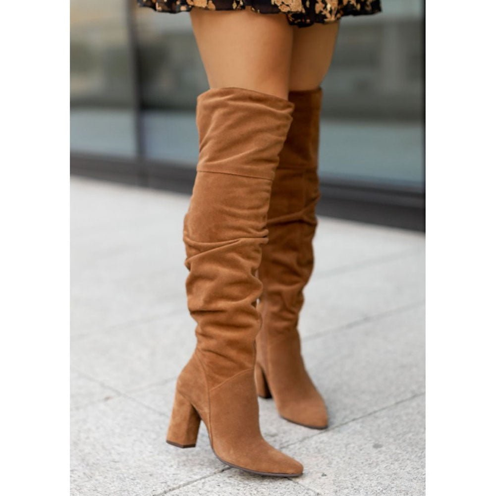 Dominique | Bottes à talon avec bout pointu mi-genou pour femmes