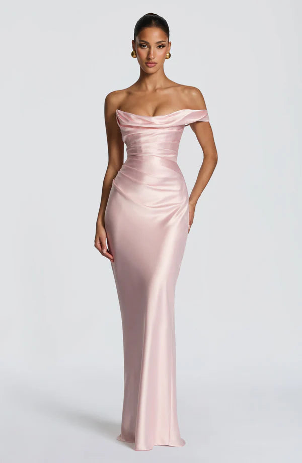 Margrit | Robe de soirée satinée élégante à une épaule pour femme