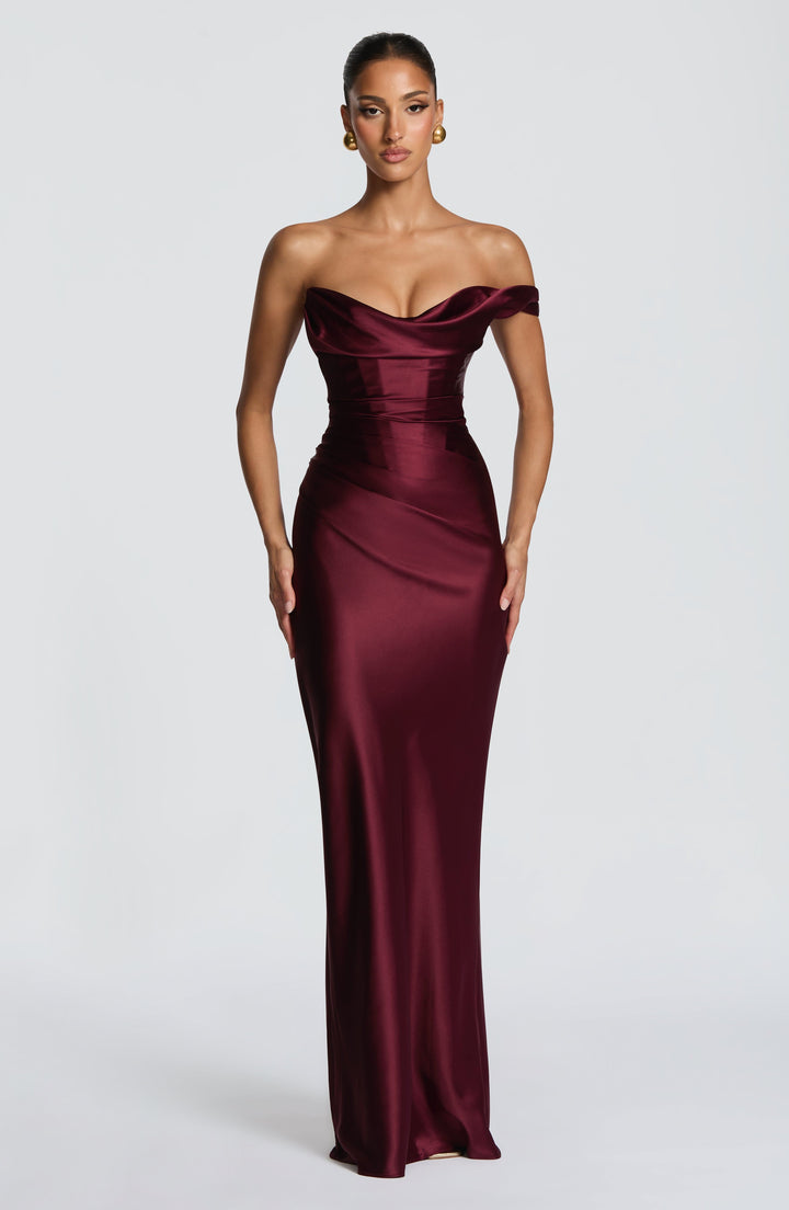 Margrit | Robe de soirée satinée élégante à une épaule pour femme