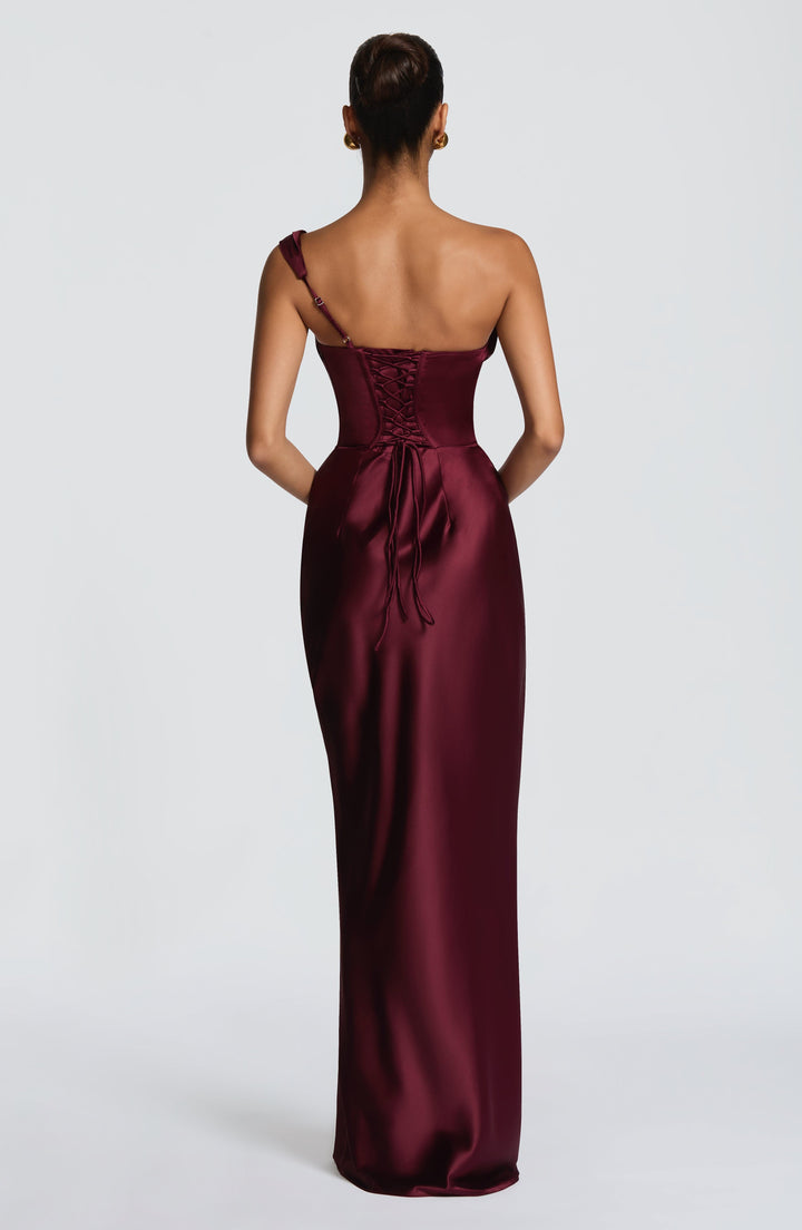 Margrit | Robe de soirée satinée élégante à une épaule pour femme