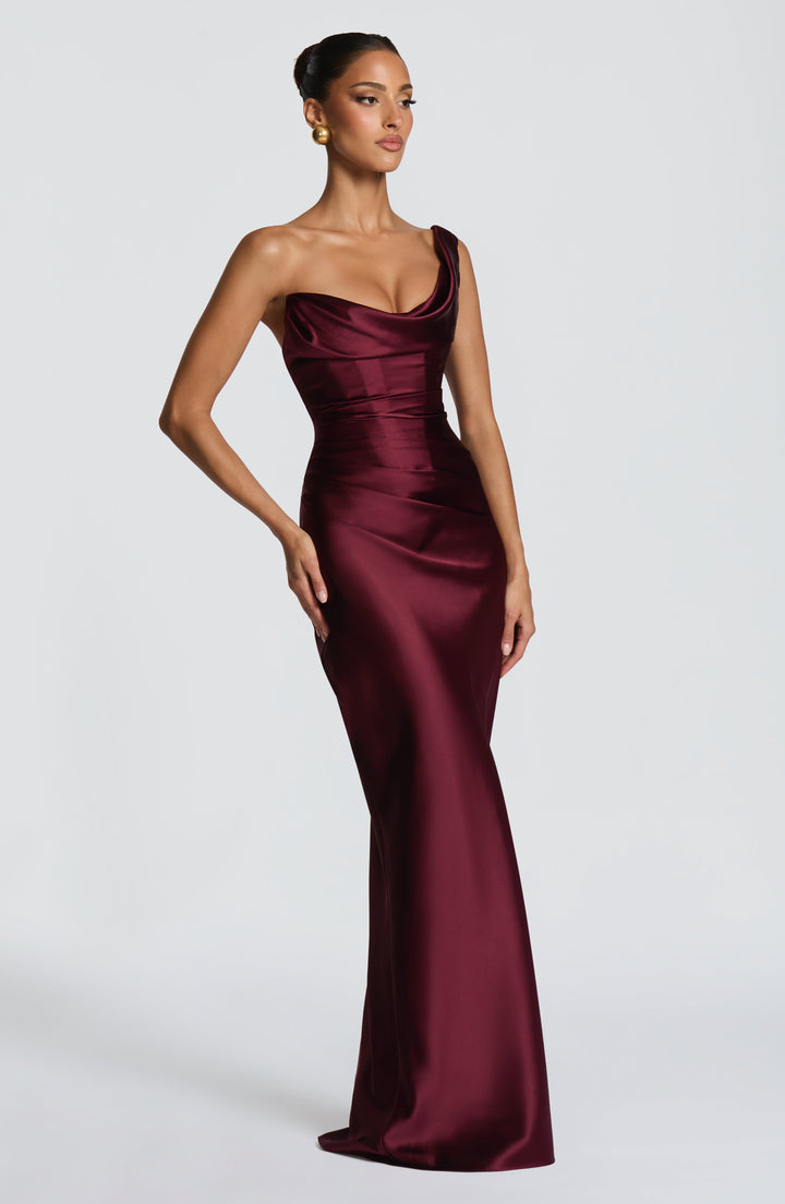 Margrit | Robe de soirée satinée élégante à une épaule pour femme