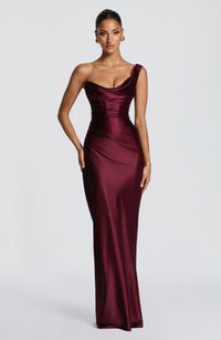 Margrit | Robe de soirée satinée élégante à une épaule pour femme