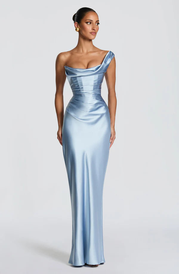 Margrit | Robe de soirée satinée élégante à une épaule pour femme