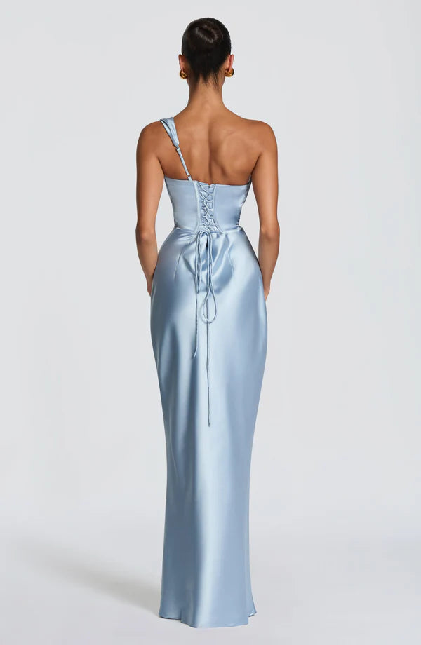 Margrit | Robe de soirée satinée élégante à une épaule pour femme