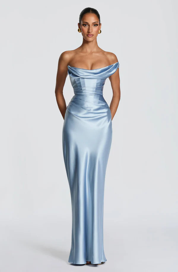 Margrit | Robe de soirée satinée élégante à une épaule pour femme