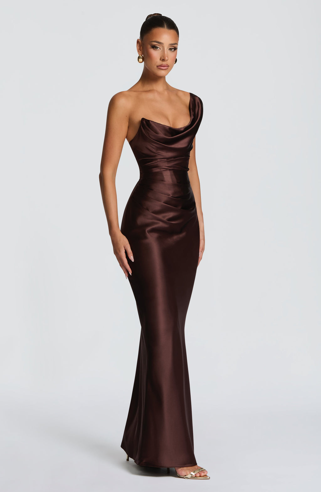 Margrit | Robe de soirée satinée élégante à une épaule pour femme